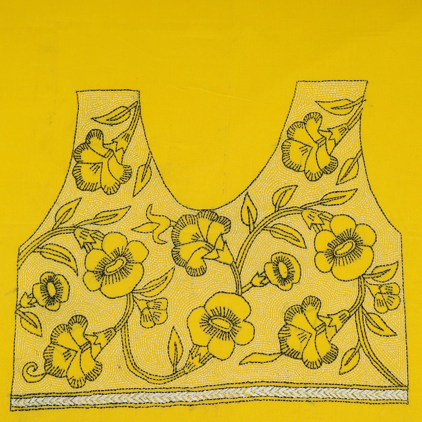 Yellow Cotton Bengal Kantha Stitch Blouse Piece 