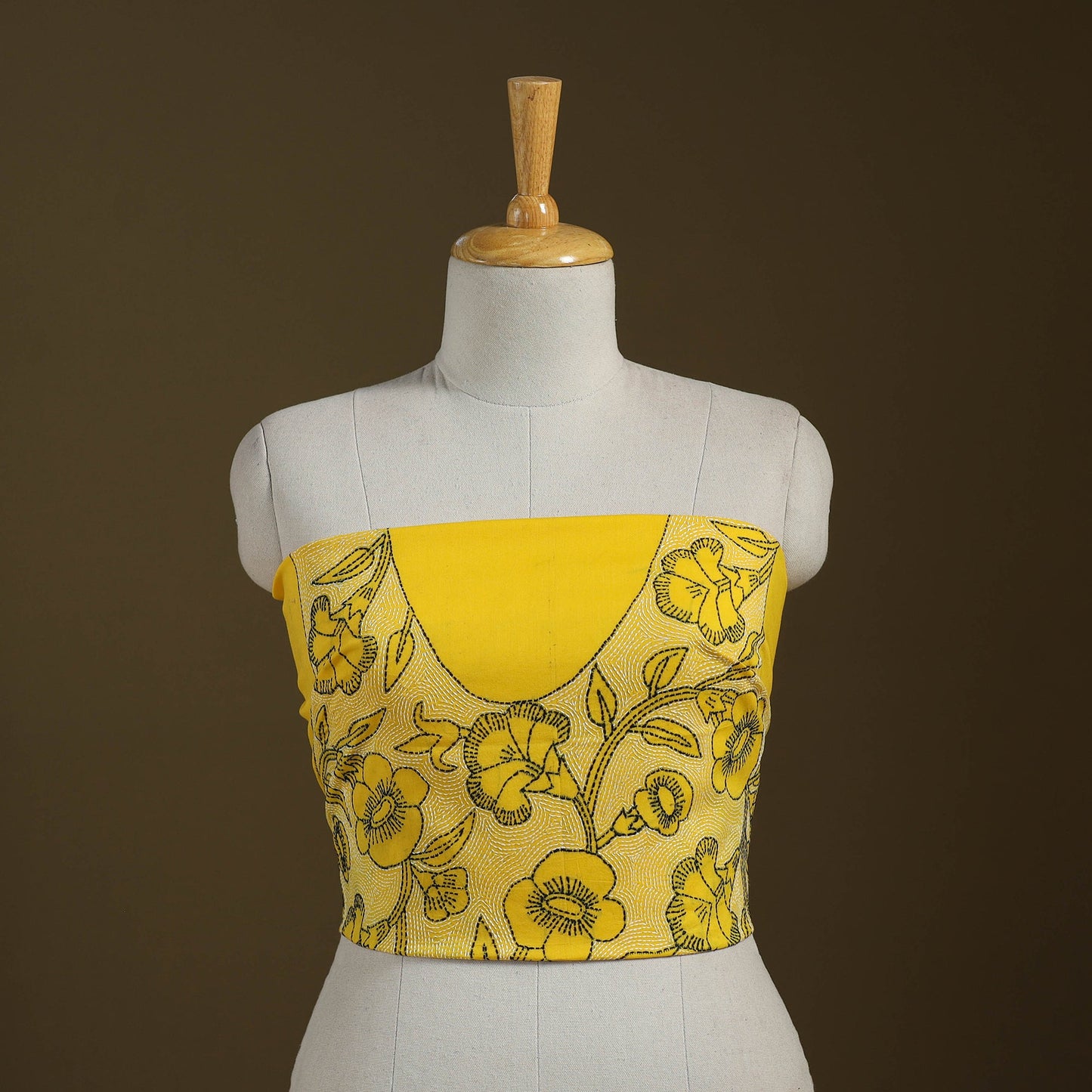 Yellow Cotton Bengal Kantha Stitch Blouse Piece 