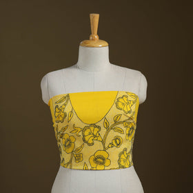Yellow Cotton Bengal Kantha Stitch Blouse Piece 