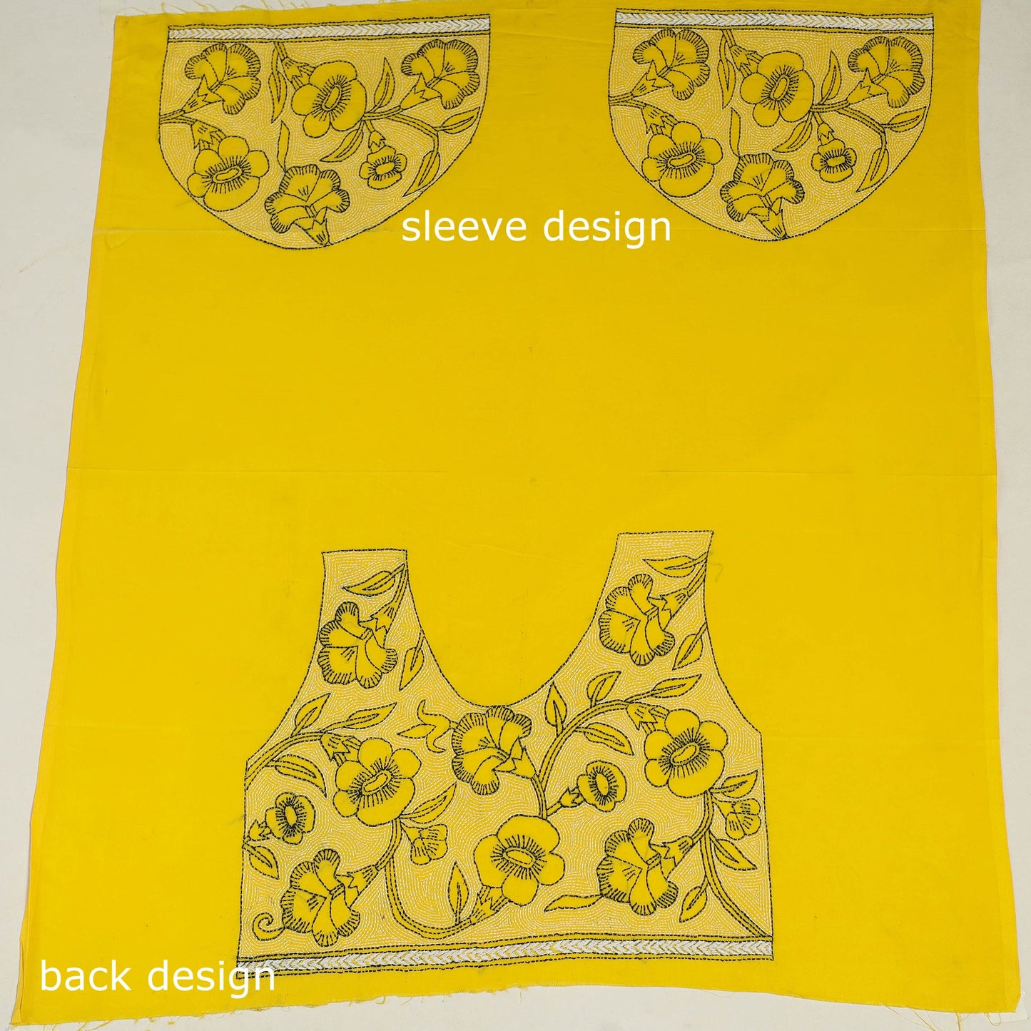 Yellow Cotton Bengal Kantha Stitch Blouse Piece 