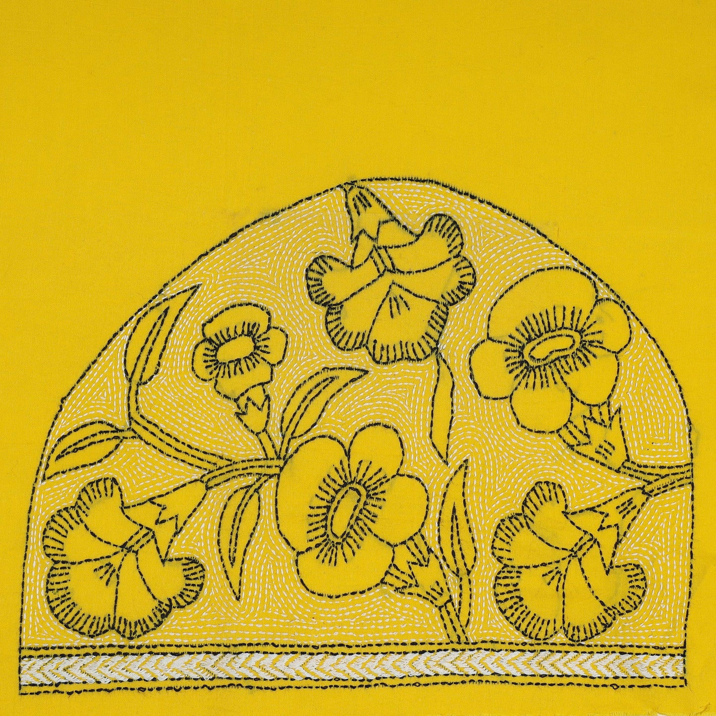 Yellow Cotton Bengal Kantha Stitch Blouse Piece 