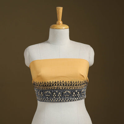 Yellow Cotton Bengal Kantha Stitch Blouse Piece 