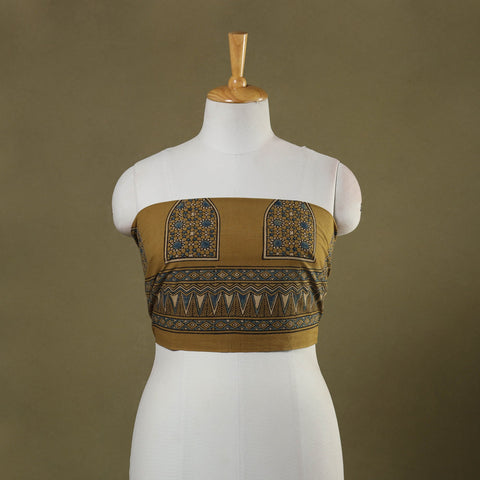 Yellow Block Print Cotton Ajrakh Blouse Piece