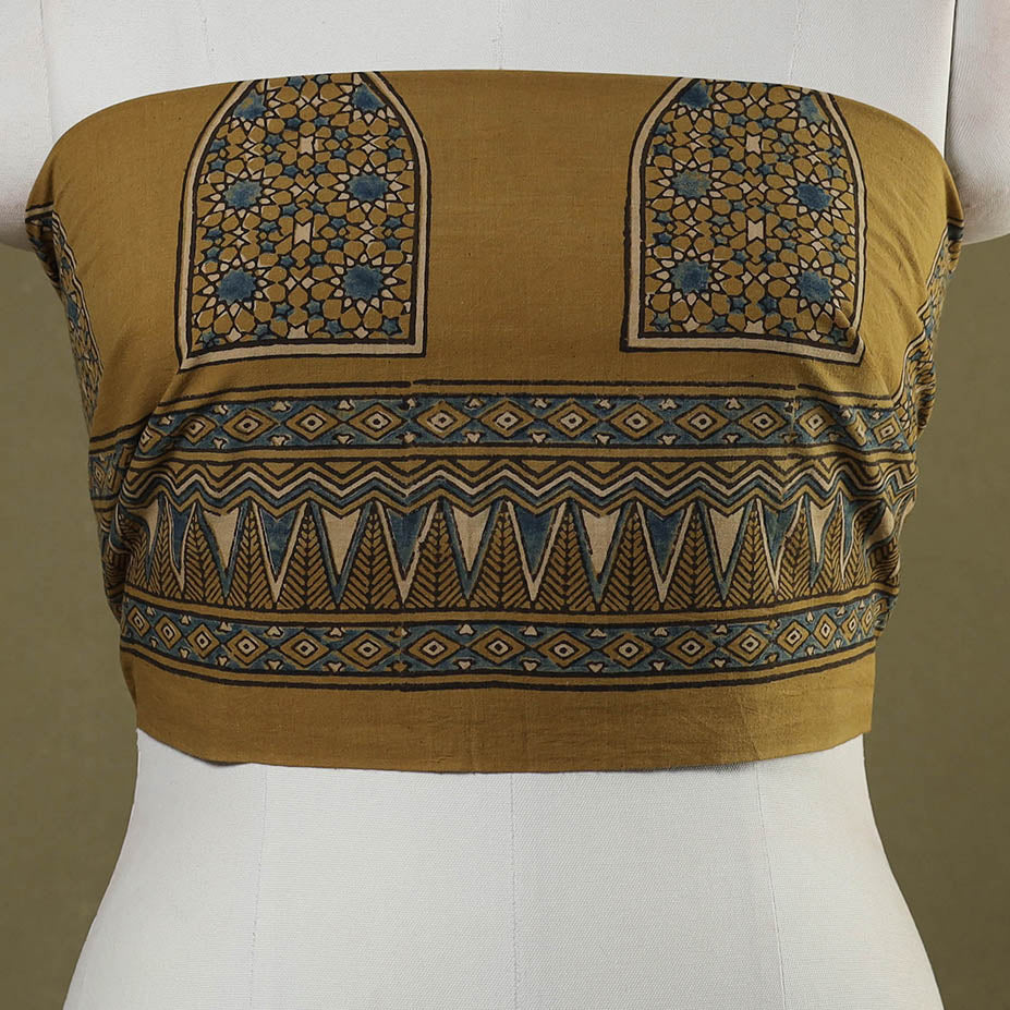 Yellow Block Print Cotton Ajrakh Blouse Piece