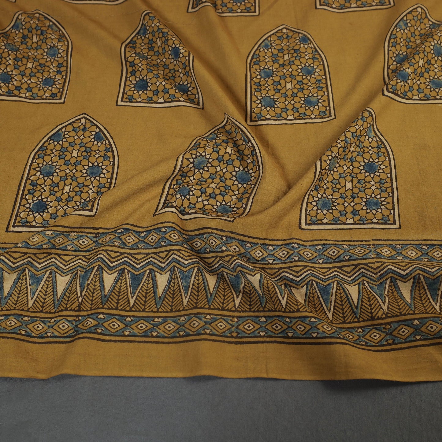 Yellow Block Print Cotton Ajrakh Blouse Piece