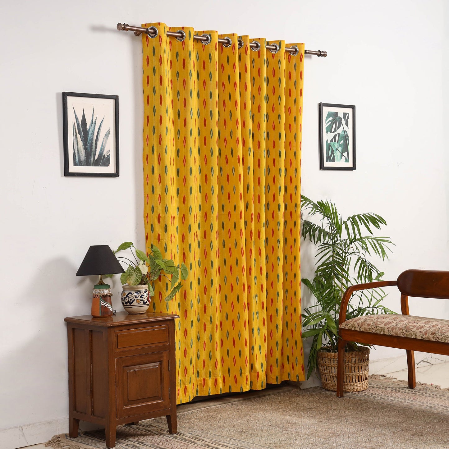 Yellow - cotton door pochampally ikat curtain (7 x 3 feet)