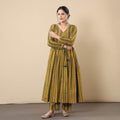 Yellow - cotton flared gher kurta with pant set 07
