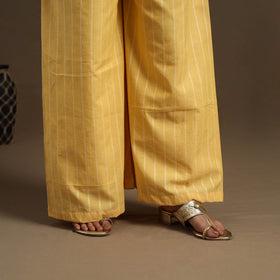 Buy Yellow Cotton Flared Jacquard Palazzo