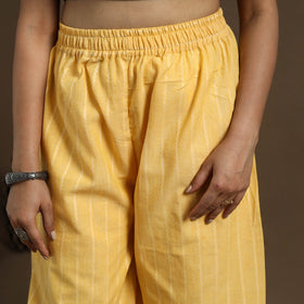 Buy Yellow Cotton Flared Jacquard Palazzo