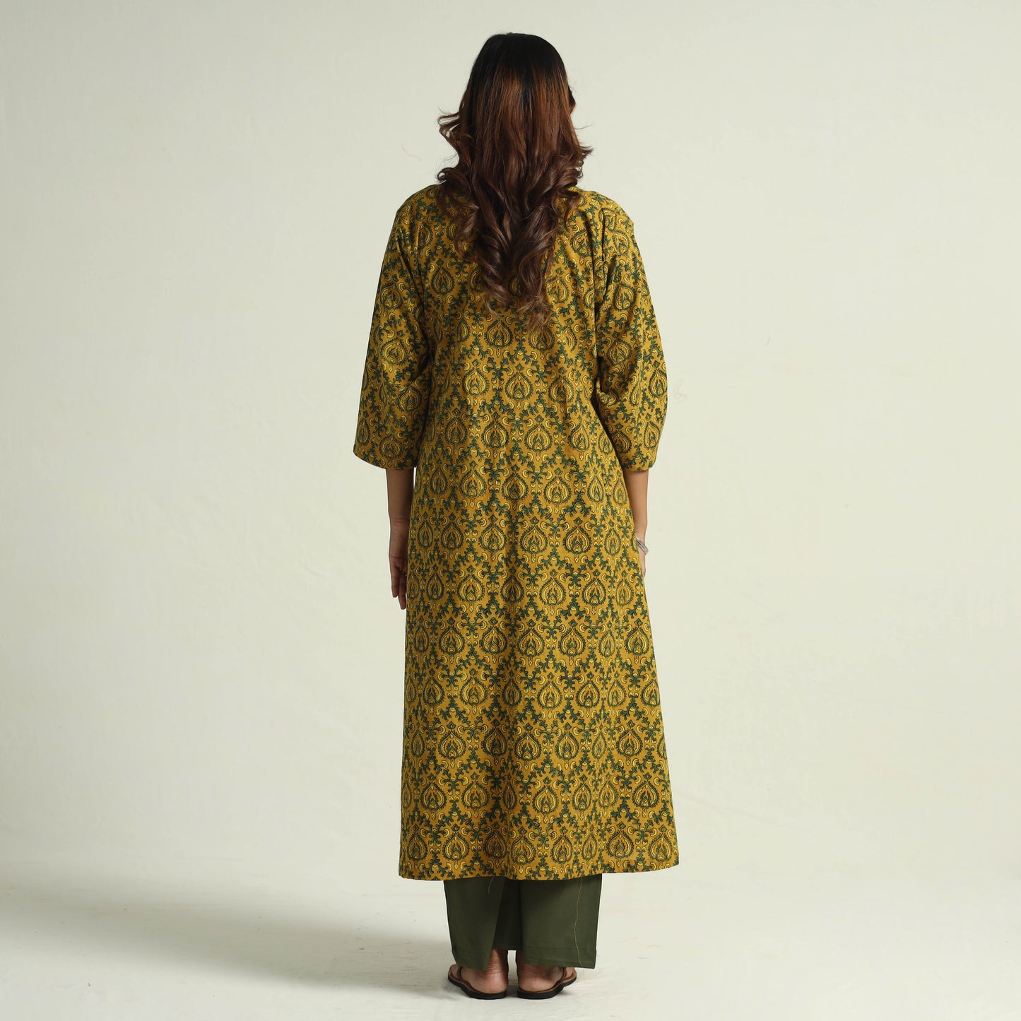  Block Print Cotton Flared Ajrakh Kurta with Palazzo Set