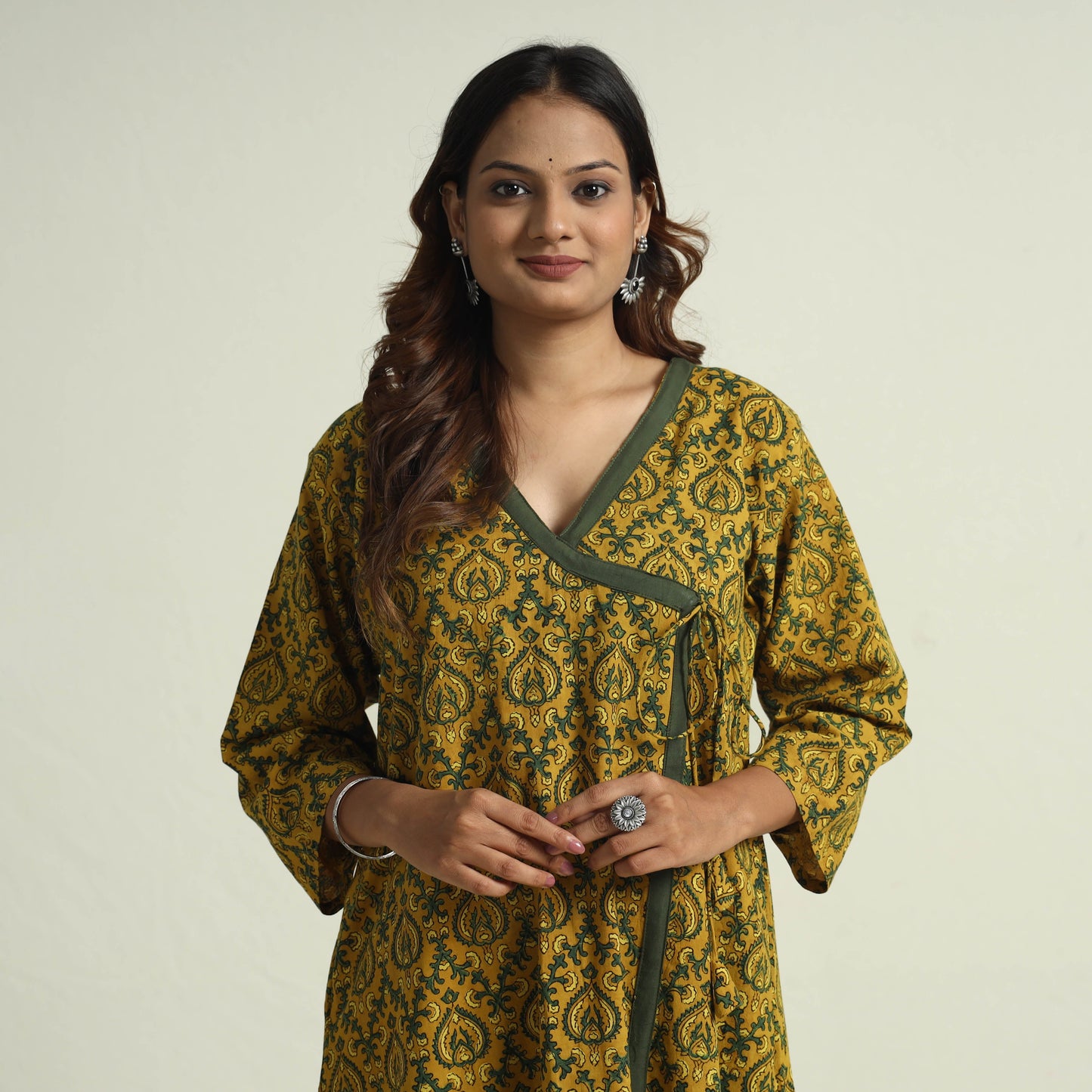  Block Print Cotton Flared Ajrakh Kurta with Palazzo Set