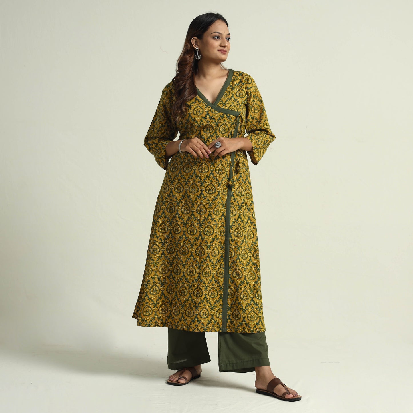  Block Print Cotton Flared Ajrakh Kurta with Palazzo Set