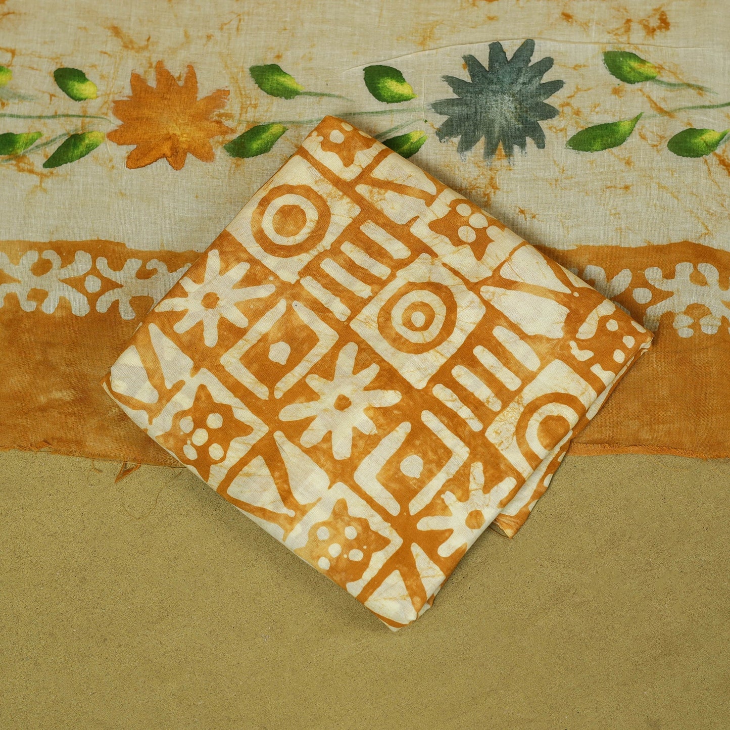 Pink - cotton hand batik 3pc unstitched dress material 05