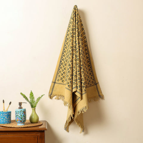 Yellow Block Print Cotton Ajrakh Handloom Towel