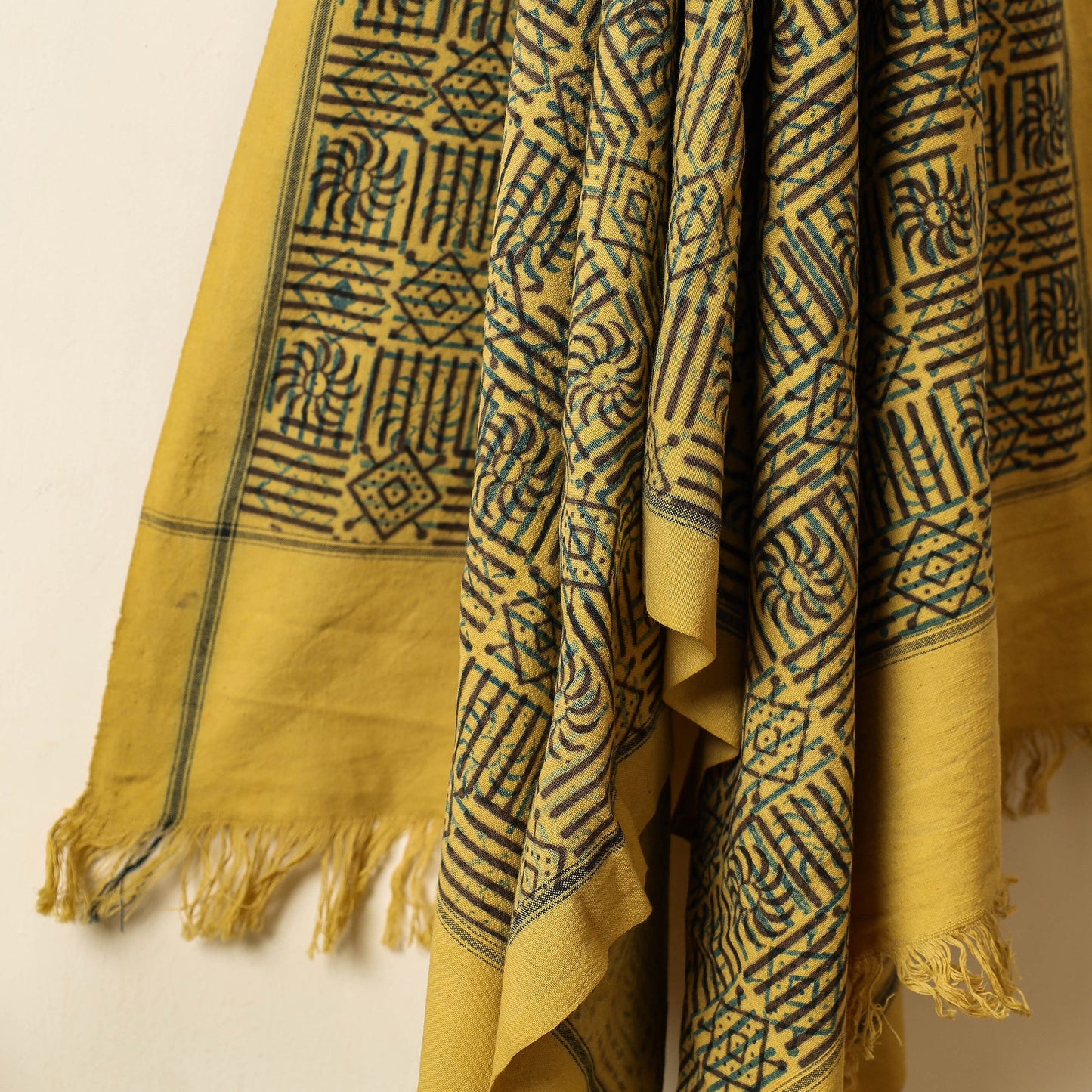 Yellow Block Print Cotton Ajrakh Handloom Towel