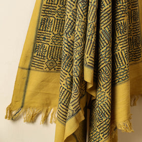 Yellow Block Print Cotton Ajrakh Handloom Towel