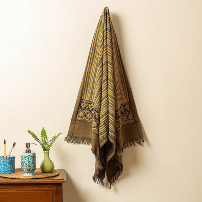 Yellow - Block Print Cotton Ajrakh Handloom Towel