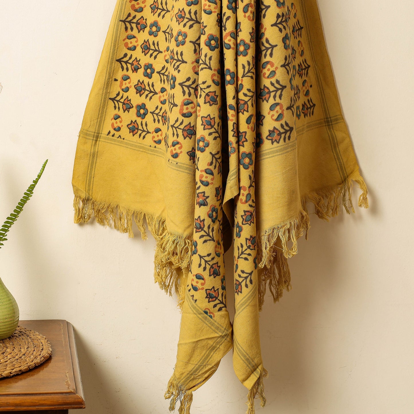 Yellow Block Print Cotton Ajrakh Handloom Towel