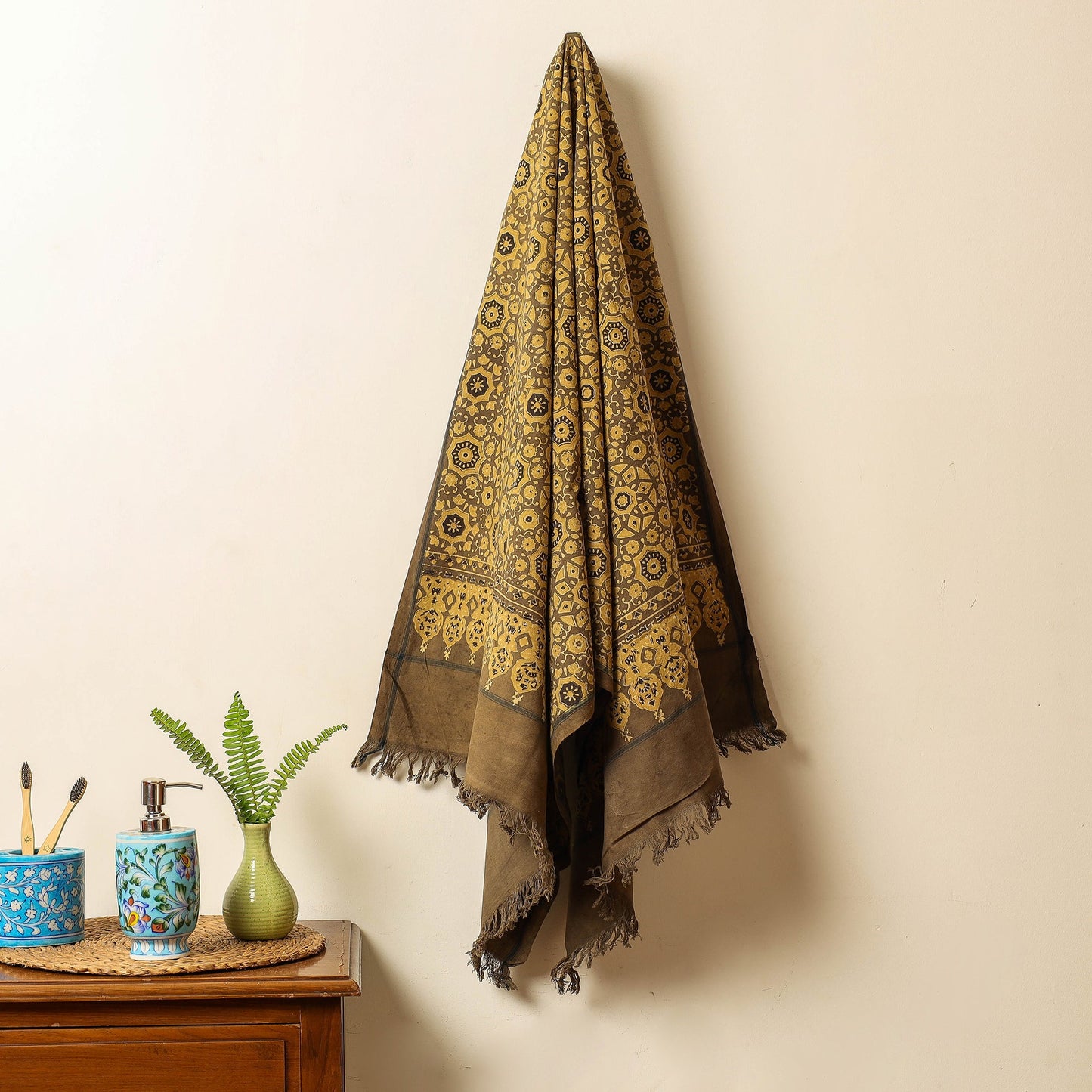 Buy Block Print Cotton Ajrakh Handloom Towel