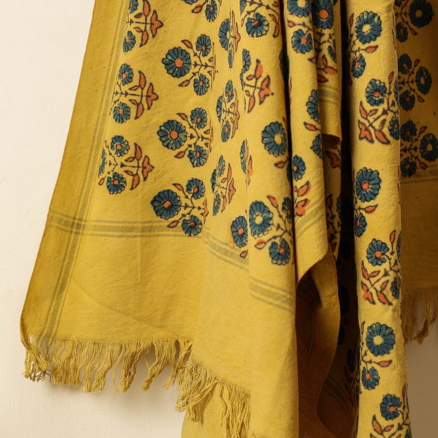 Yellow Block Print Cotton Ajrakh Handloom Towel