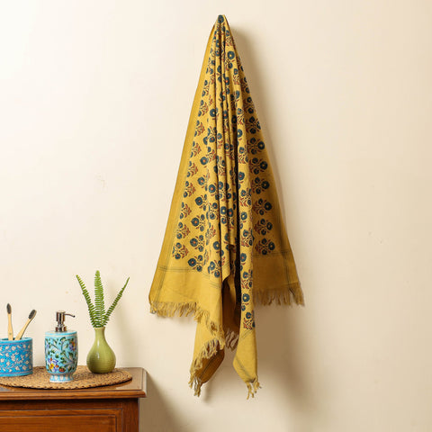 Yellow Block Print Cotton Ajrakh Handloom Towel