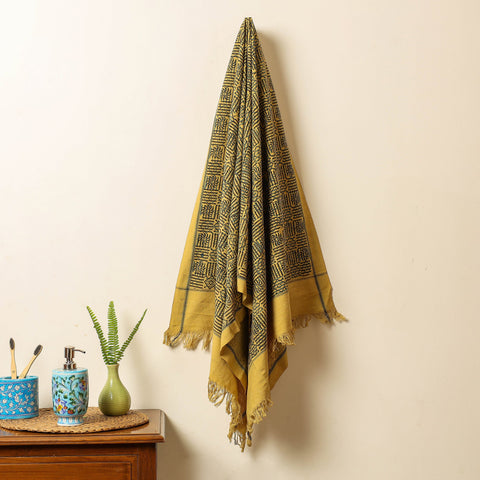 Yellow Block Print Cotton Ajrakh Handloom Towel