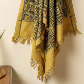 Yellow Block Print Cotton Ajrakh Handloom Towel