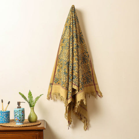 Yellow Block Print Cotton Ajrakh Handloom Towel