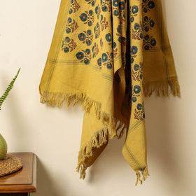 Yellow Block Print Cotton Ajrakh Handloom Towel