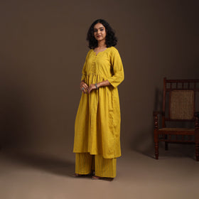 Yellow - cotton jacquard kurta set (set of 2) 09