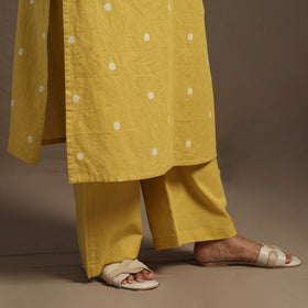 Yellow Cotton Jacquard Kurta Set (Set of 2)