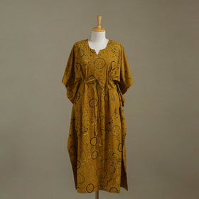 Yellow Ajrakh Block Print Cotton Kaftan (Long)