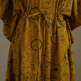 Yellow Ajrakh Block Print Cotton Kaftan (Long)