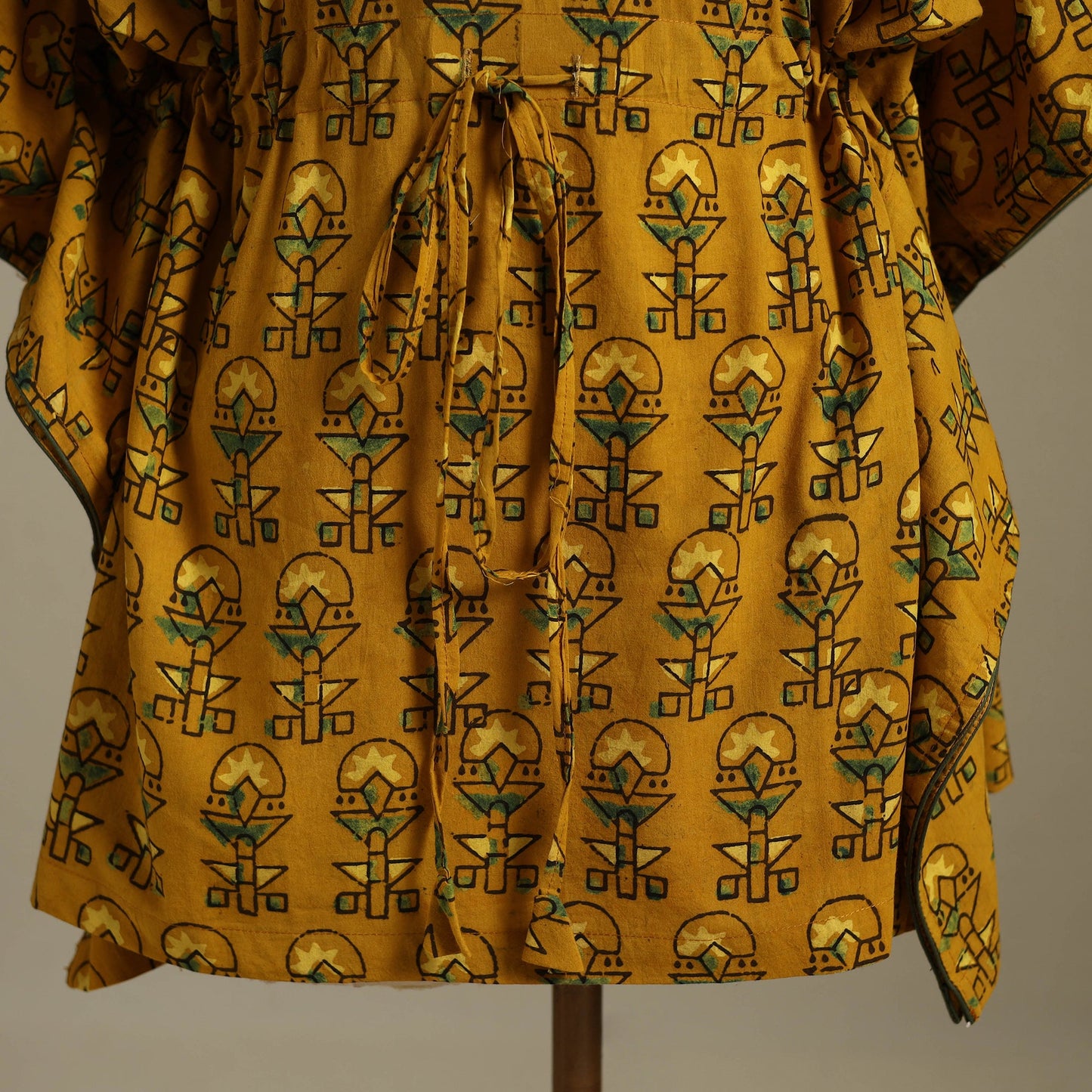 Yellow Ajrakh Block Print Cotton Kaftan (Short)