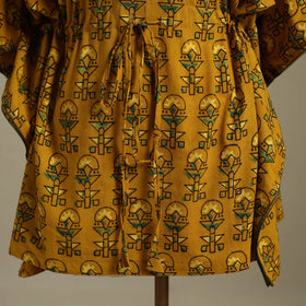 Yellow Ajrakh Block Print Cotton Kaftan (Short)
