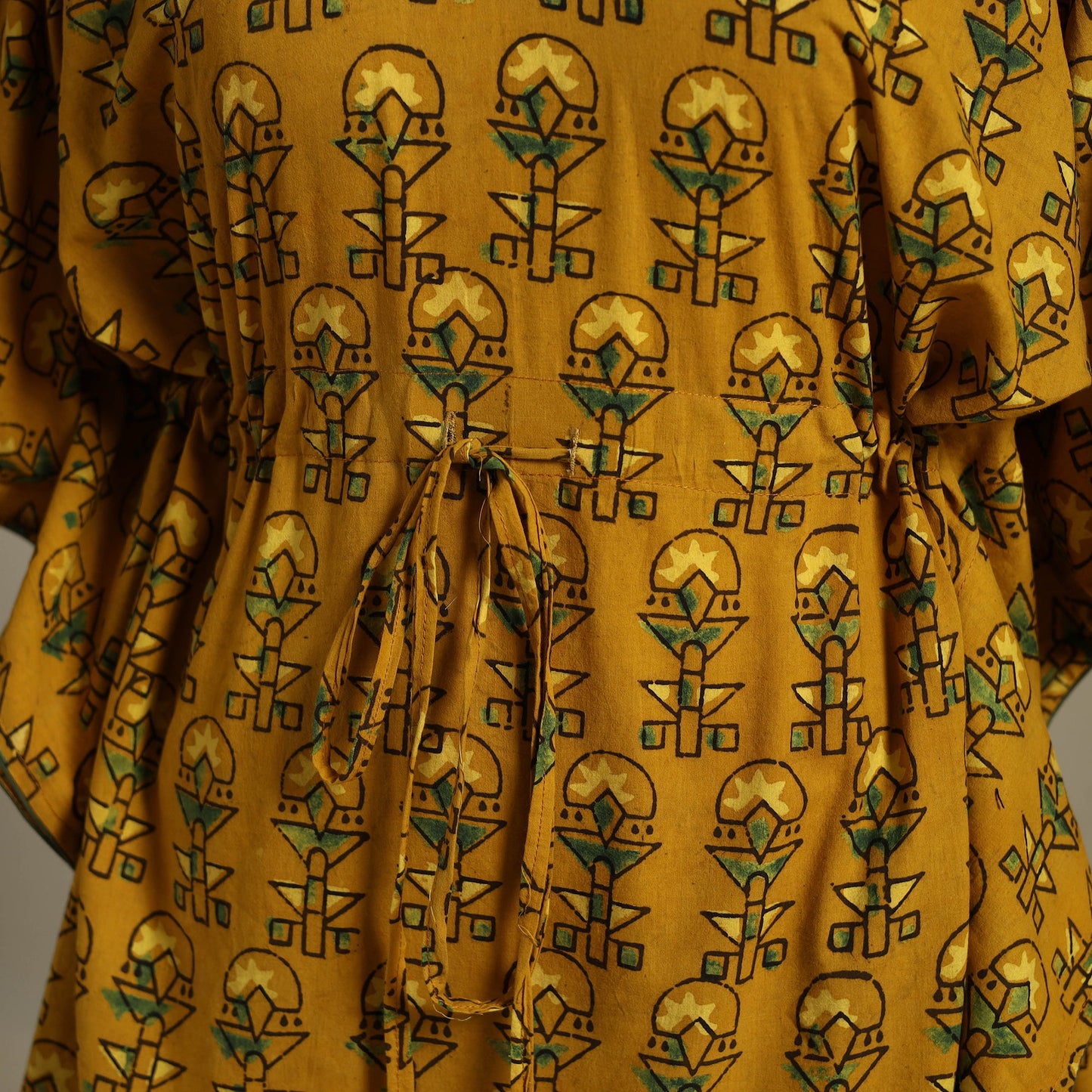 Yellow Ajrakh Block Print Cotton Kaftan (Short)