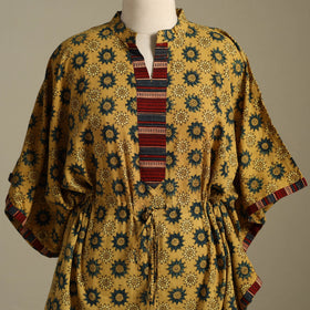 Yellow Ajrakh Block Print Cotton Kaftan (Short)