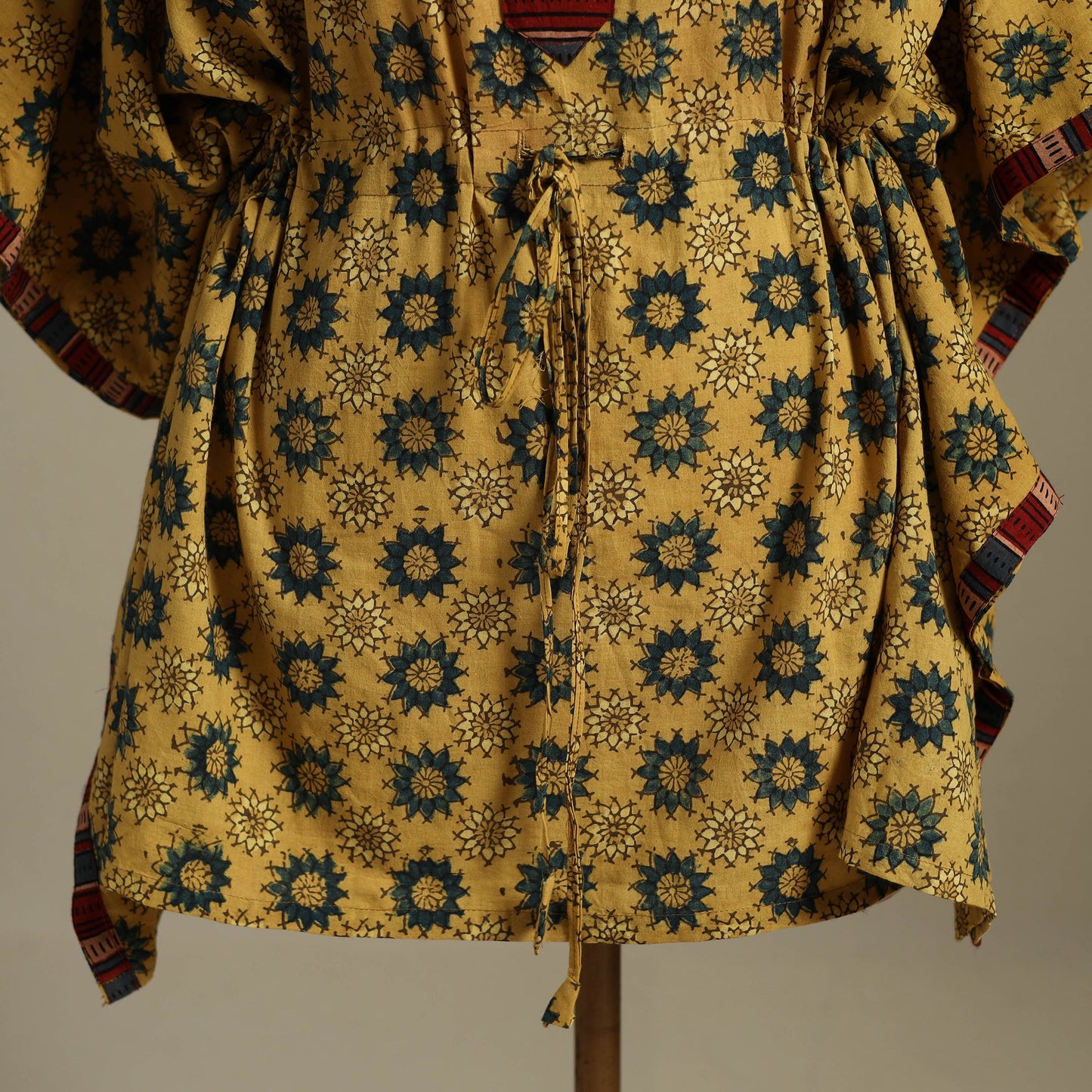Yellow Ajrakh Block Print Cotton Kaftan (Short)