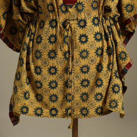 Yellow Ajrakh Block Print Cotton Kaftan (Short)