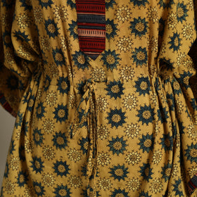 Yellow Ajrakh Block Print Cotton Kaftan (Short)