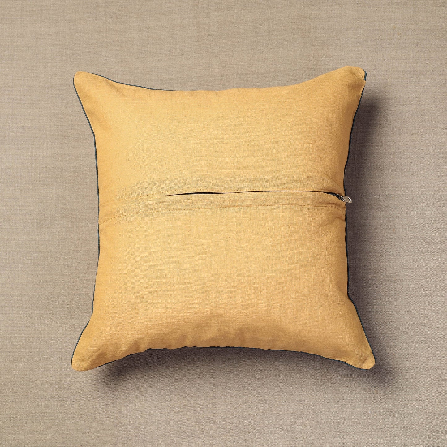 Yellow - Block Print Cotton Kalamkari Cushion Cover (16 x 16 in) 05