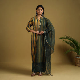  Maroon Block Print Cotton Ajrakh Kurta Set with Dupatta