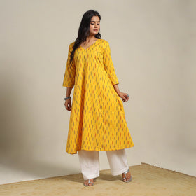 Yellow Cotton A-Line Pochampally Ikat Kurta