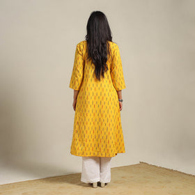 Yellow Cotton A-Line Pochampally Ikat Kurta