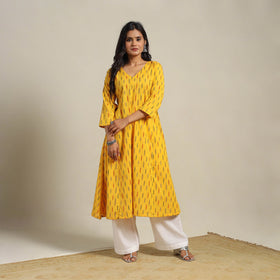 Yellow Cotton A-Line Pochampally Ikat Kurta