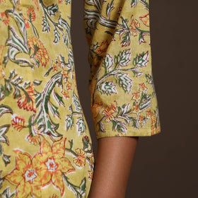 Yellow - cotton a-line sanganeri kurta 04 - handcrafted