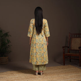 Yellow - cotton a-line sanganeri kurta 04 - handcrafted