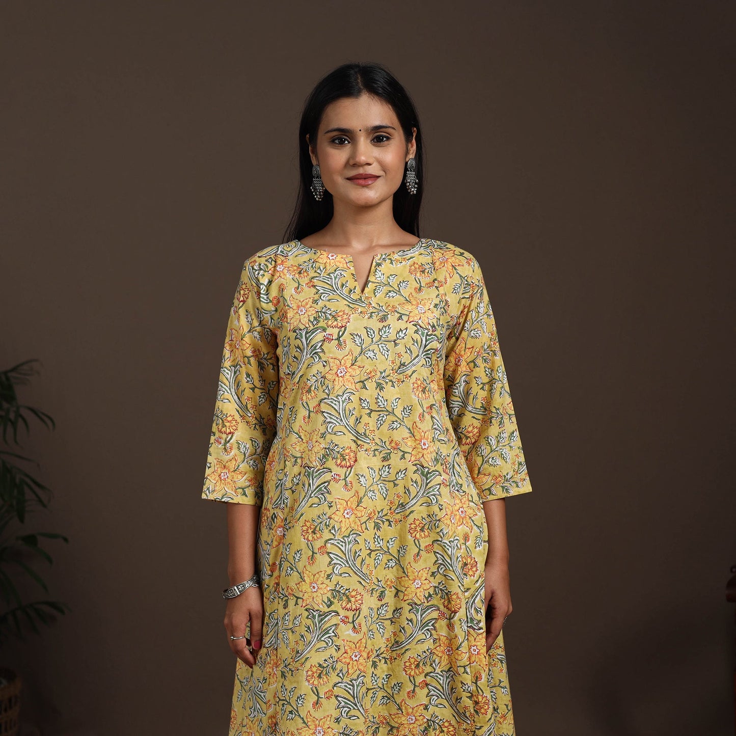 Yellow - cotton a-line sanganeri kurta 04 - handcrafted