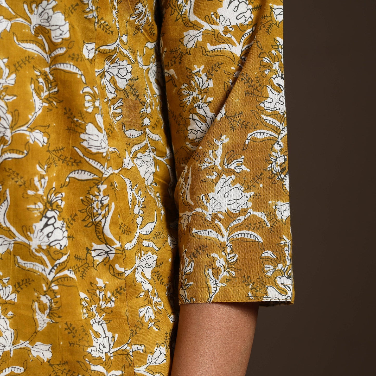 Yellow - cotton a-line sanganeri kurta 09 - handcrafted