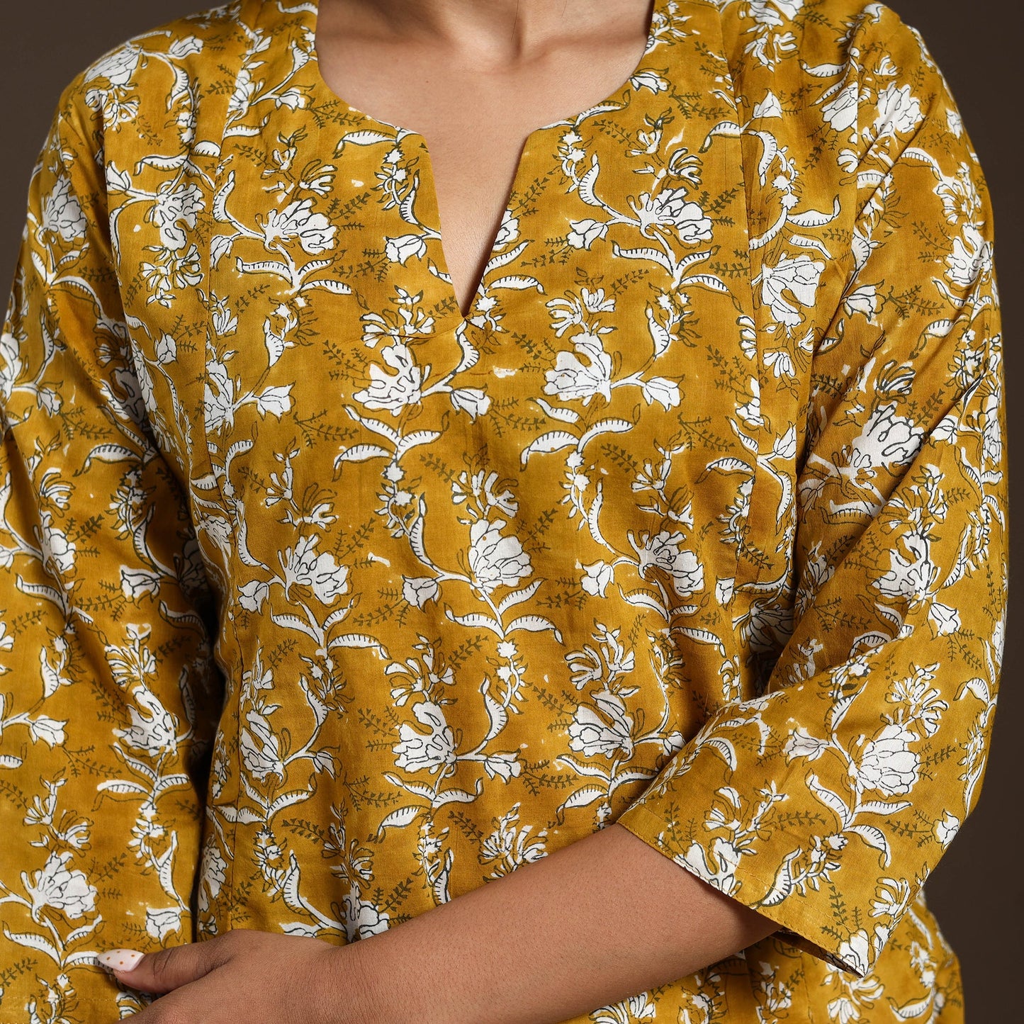 Yellow - cotton a-line sanganeri kurta 09 - handcrafted